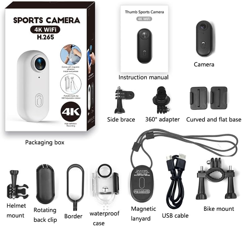 Mini-4K-Spionagekamera, 360°-Sportkamera für Hunde mit 360°-Drehclip, Aufnahme während des Ladevorgangs, Action-Kamera für Motorradhelme zum Radfahren, Motorradfahren, Vloggen und für Haustiere