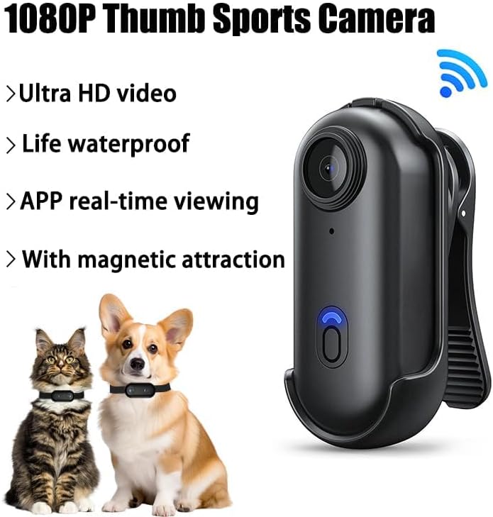 Mini-Sportkamera (1080p, Zollgröße) mit 360° drehbarem Clip und Magnetclip, freihändige POV-Aufnahme, tragbare Vlogging-Kamera, 120°-Winkel für Fahrräder und Motorräder, Audio- und Videoaufnahme