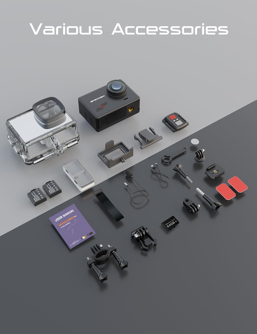 Apexcam M80 4K 60FPS Sports Camera with EIS Stabilization, Action Cam with 64GB Card, Waterproof to 40M, 8X Zoom, 170° Wide Angle, and Accessory Kits for Cycling, Diving, and Hiking