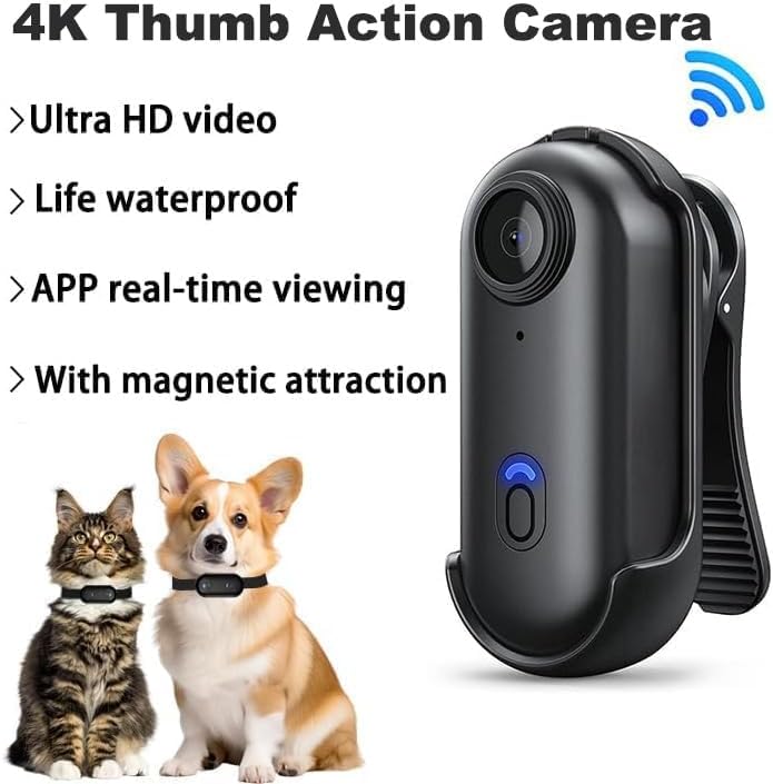 Mini-4K-Spionagekamera, 360°-Sportkamera für Hunde mit 360°-Drehclip, Aufnahme während des Ladevorgangs, Action-Kamera für Motorradhelme zum Radfahren, Motorradfahren, Vloggen und für Haustiere