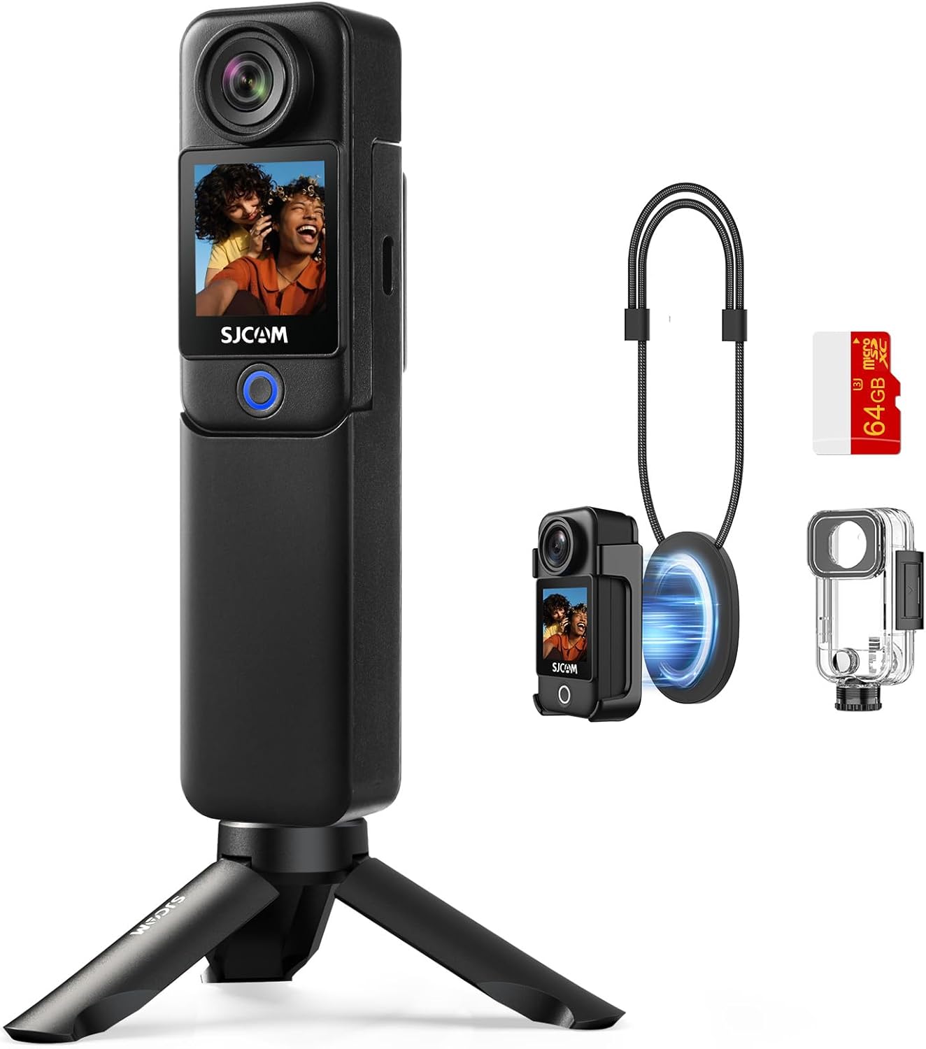 SJCAM C300 Camera Vlog 4K,460 Min d'Autonomie,Double Écran Tactile,Caméra Sport Aquatique,Stabilisation 6 Axes,Idéale pour Vlog,Voyages,Activités Extérieures,Kit avec Accessoires,Noir (64G)