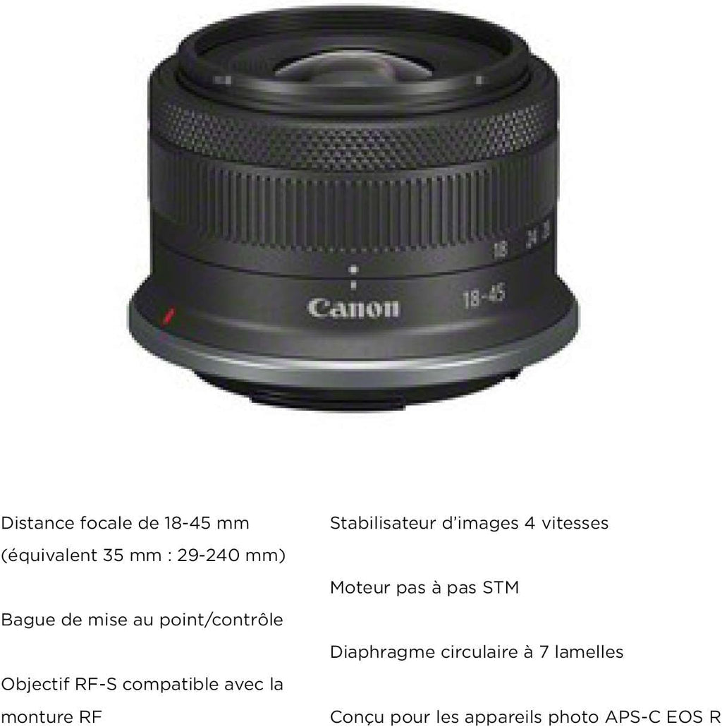 Canon EOS R10 APS-C Format Mirrorless Camera 24 MP Black Plus Canon RF-S 18-45mm F4.5-6.3 IS STM Standard Lens