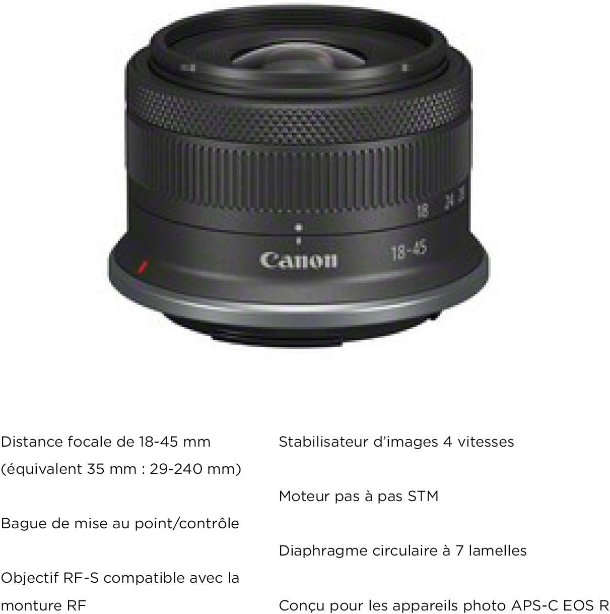 Canon EOS R10 Appareil Photo Hybride Format APS-C 24 Mpixels Noir Plus Objectif Canon RF-S 18-45mm F4.5-6.3 is STM Standard