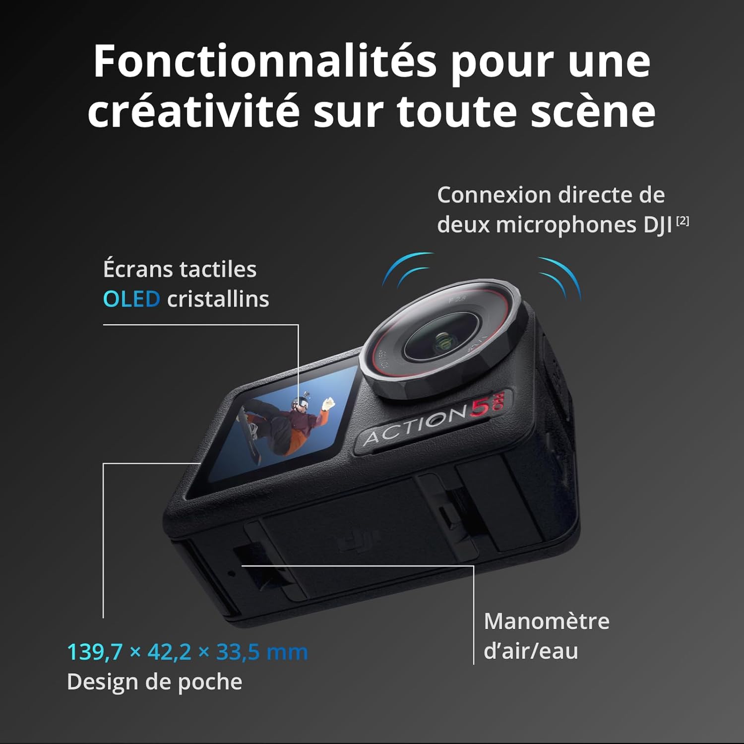 DJI Bundle Standard Osmo Action 5 Pro, Caméra Étanche avec Capteur 1/1,3", Vidéo 4K/120 IPS, Suivi de Sujet, Stabilisation, Double Écran Tactile OLED, Caméra d’Action 4K Idéale pour Sports, Vlog