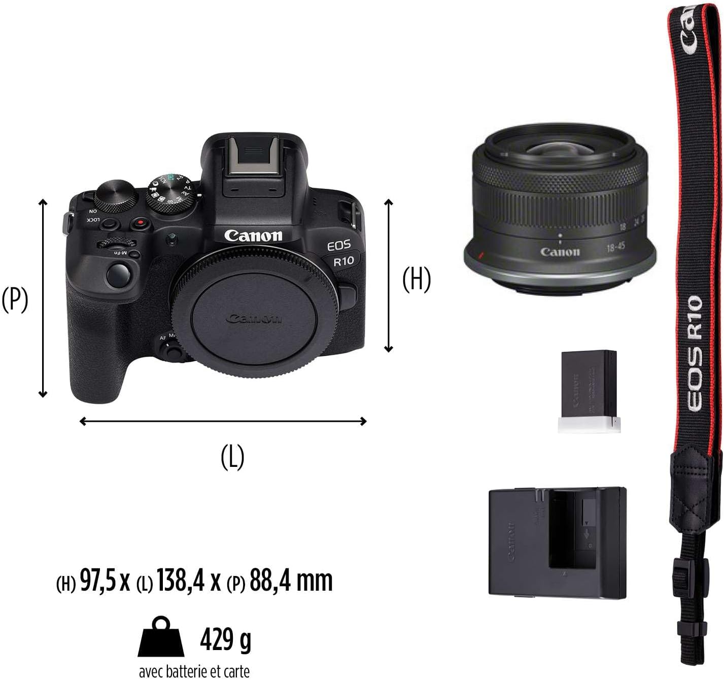 Canon EOS R10 APS-C Format Mirrorless Camera 24 MP Black Plus Canon RF-S 18-45mm F4.5-6.3 IS STM Standard Lens