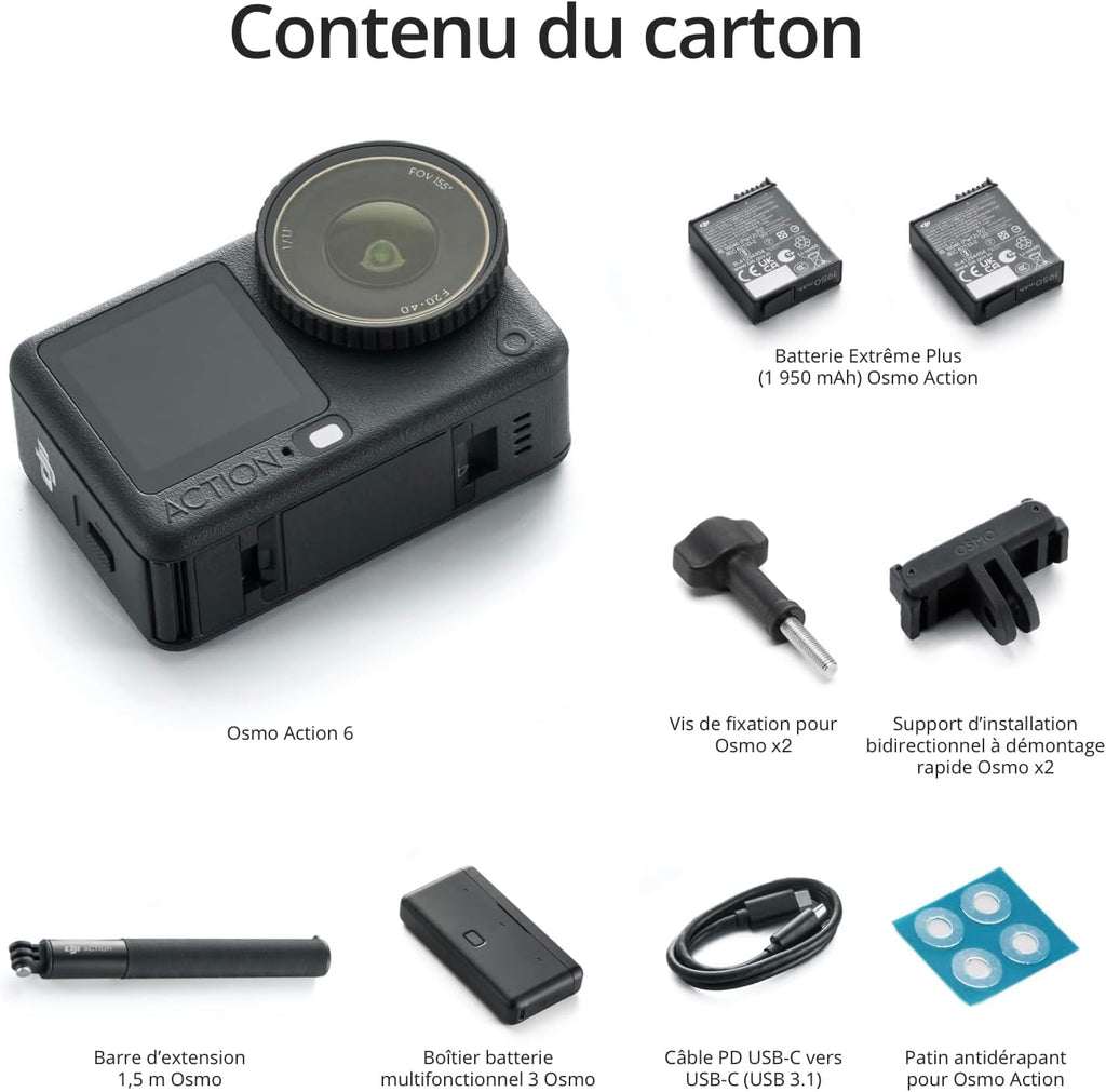 DJI Osmo Action 6 Optimized Bundle, Action Camera with 1/1.1″ Square Sensor, Variable Aperture, Extended Battery Life, 4K Action Camera Ideal for Outdoor Filming