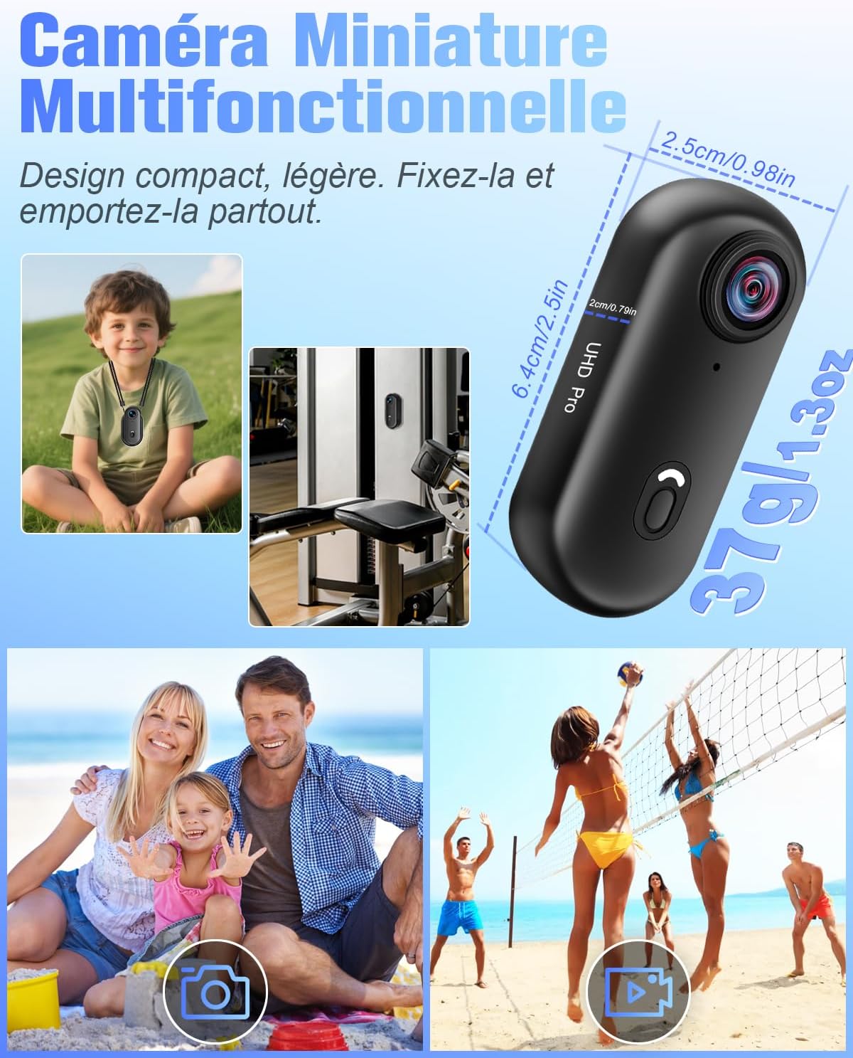 Caméra Sport 4K, Camera Action WiFi 120°, Minicaméra Sportive Étanche 30M Action Cam Corporelle Camera Vlog Petite Caméra Vidéo Vélo Casque avec Accessoires Multifonctions