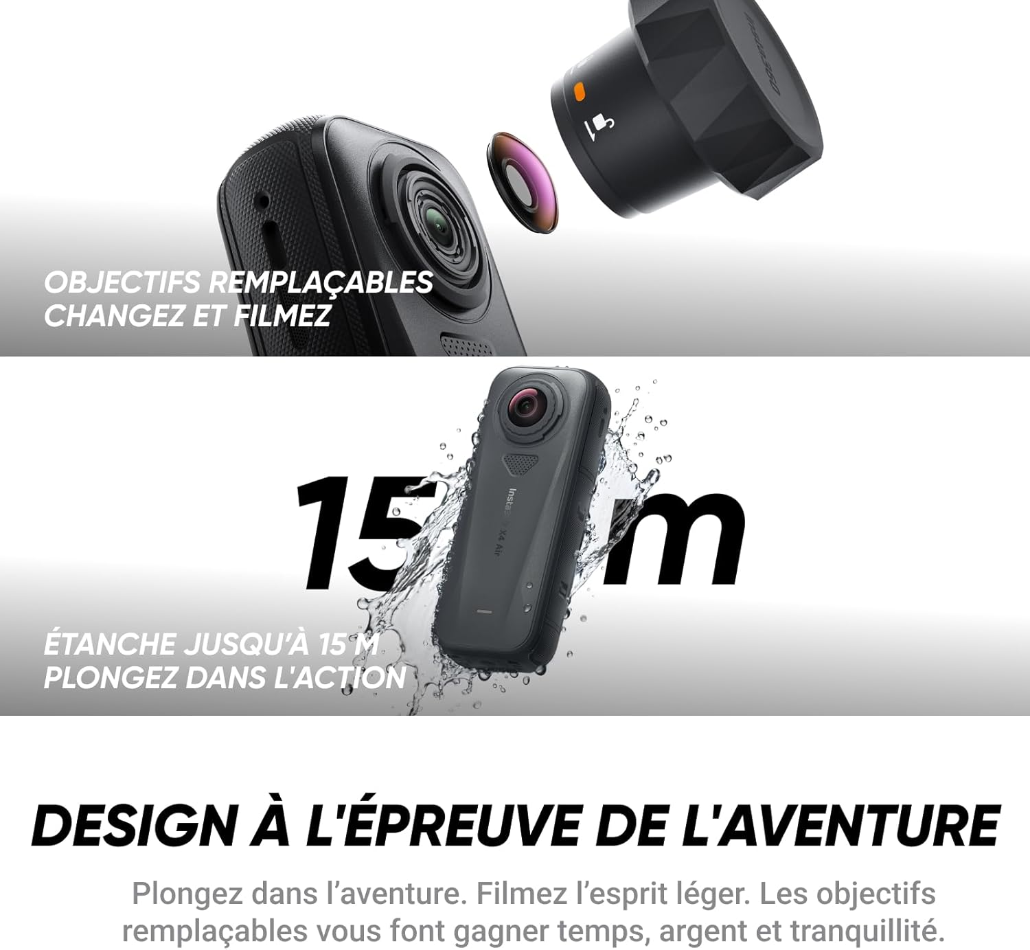 Insta360 X4 Air Pack démarrage Noir Graphite - Caméra 360 8K légère de 165g, Perche à Selfie Invisible, objectifs remplaçables, filmez d'abord et cadrez Plus Tard, Pare-Vent intégré