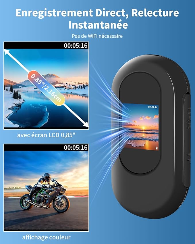 Mini Caméra Sport, 32GB Action Cam 1080P HD, 120° Caméra d'Action Camera Corporelle Vlog avec Vision Nocturne Caméra de Casque Moto Multifonction Accessoires