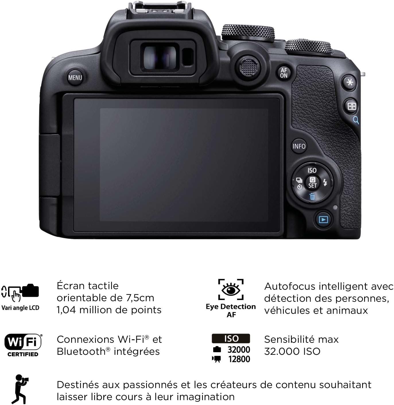 Canon EOS R10 Appareil Photo Hybride Format APS-C 24 Mpixels Noir Plus Objectif Canon RF-S 18-45mm F4.5-6.3 is STM Standard