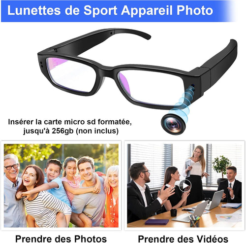 Caméra Cachée à Lunettes, Caméra d'action à Lunettes HD 1080P, Caméra Cachée Espion à Lunettes 16 Go Prenant en Charge la Prise de Photos et de Vidéos, Enregistrement en Boucle