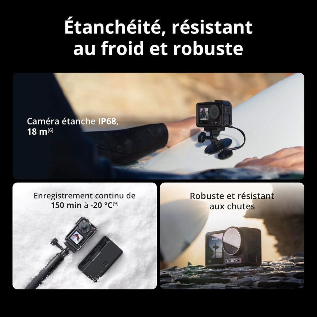DJI Osmo Action 4 Standard Bundle - Waterproof 4K/120fps Action Camera with 1/1.3-inch Sensor, Stunning Low-Light Images, 10-Bit D-Log M Color, Extended 1770mAh Battery