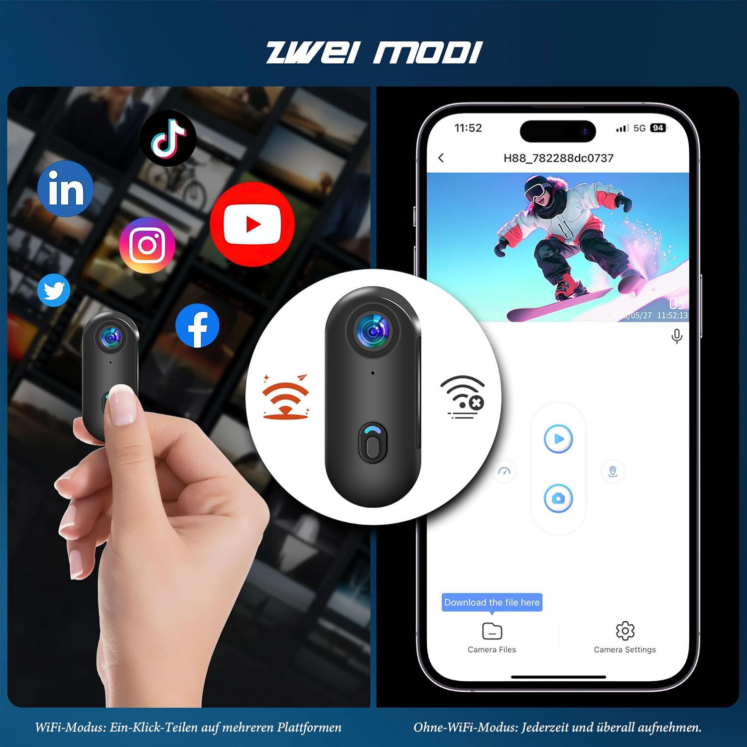 Nouvelle Version Mini Caméra Sport 4K WiFi Camera de Poche pour Casque Camera Vlog Pieton Étanche jusqu'à 30M pour Les Passionnés d'Aventure Accessoires Multifonctions