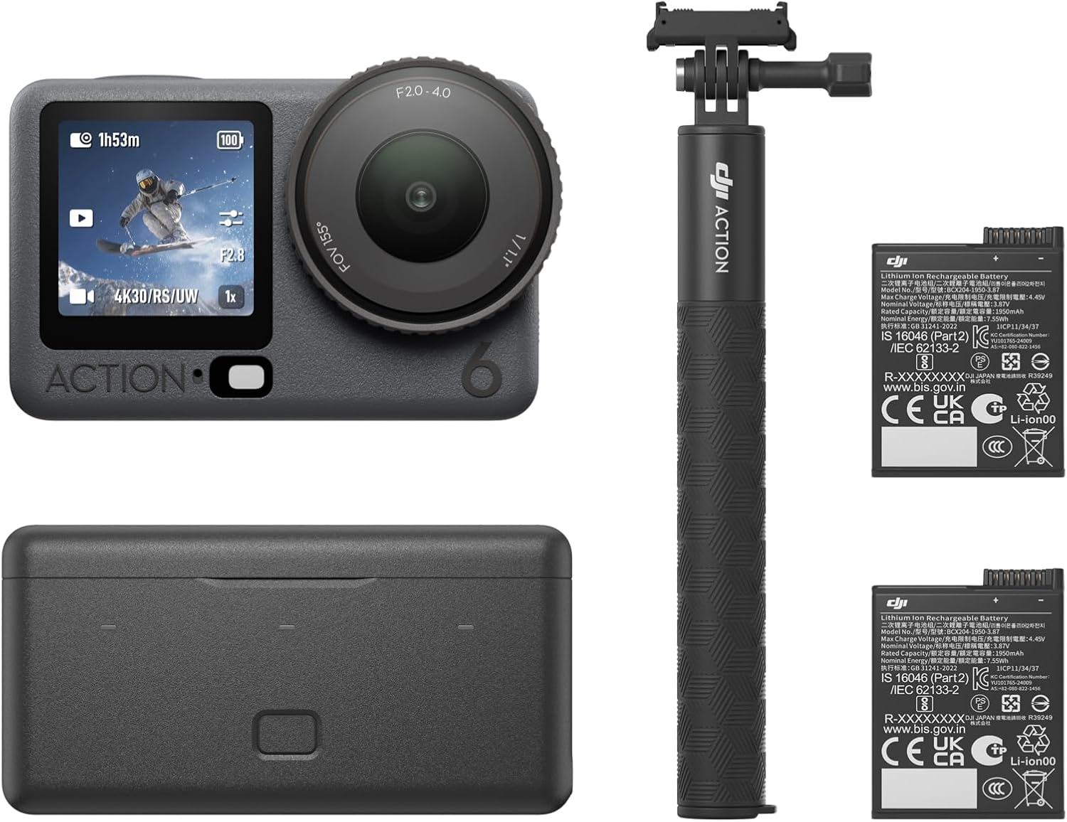 DJI Bundle Optimisé Osmo Action 6, caméra d’Action avec capteur carré 1/1,1″, Ouverture Variable, autonomie de la Batterie prolongée, caméra d’Action 4K idéale pour Les tournages en extérieur
