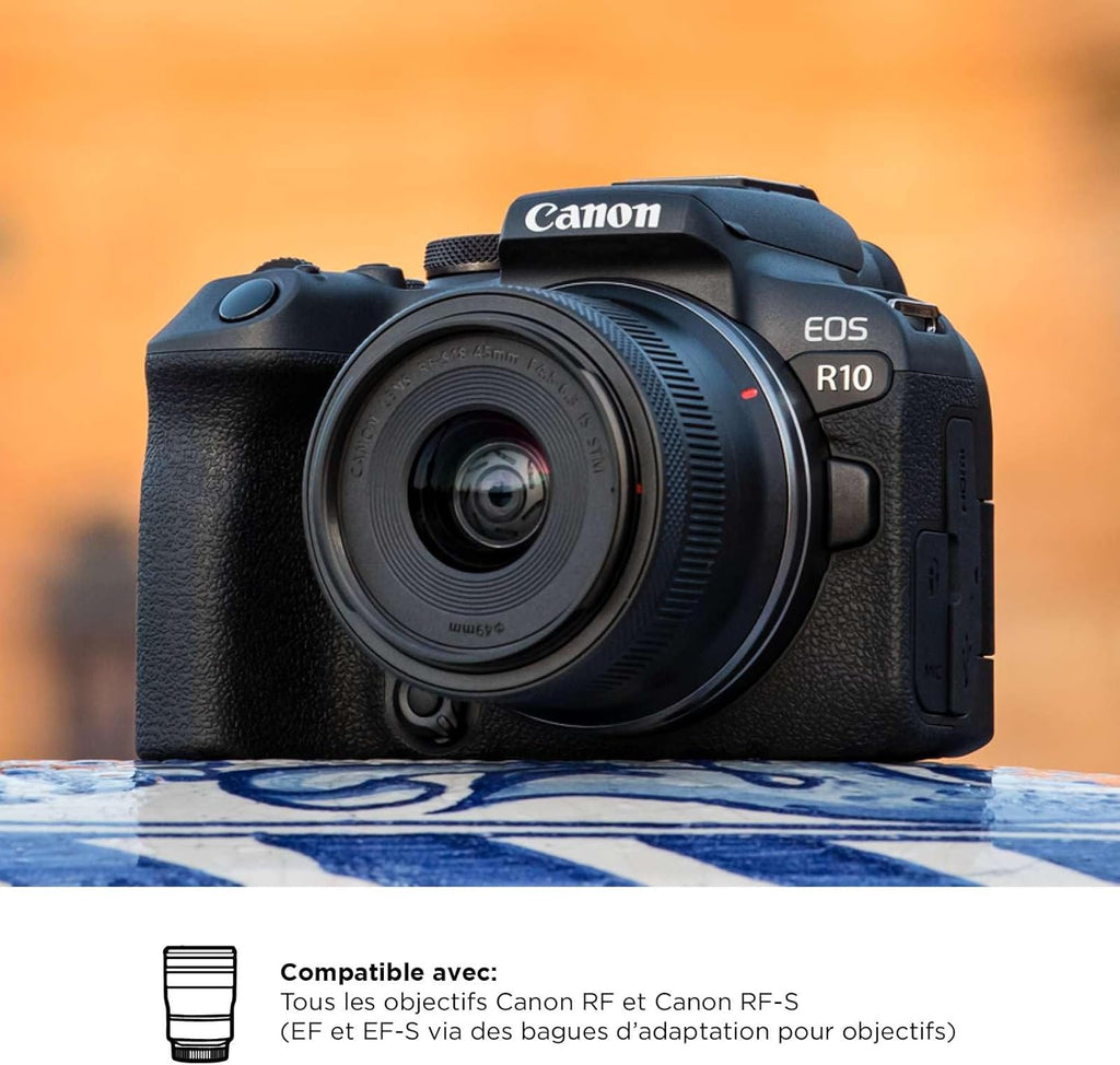 Canon EOS R10 APS-C Format Mirrorless Camera 24 MP Black Plus Canon RF-S 18-45mm F4.5-6.3 IS STM Standard Lens