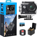 AKASO EK7000 Caméra Sport 4K 30fps 20MP WiFi avec Carte Mémoire microSDXC 64 Go, Action Camera 4k Étanche jusqu'à 30M avec Stabilisation Grand Angle de 170° Télécommande 2.4G