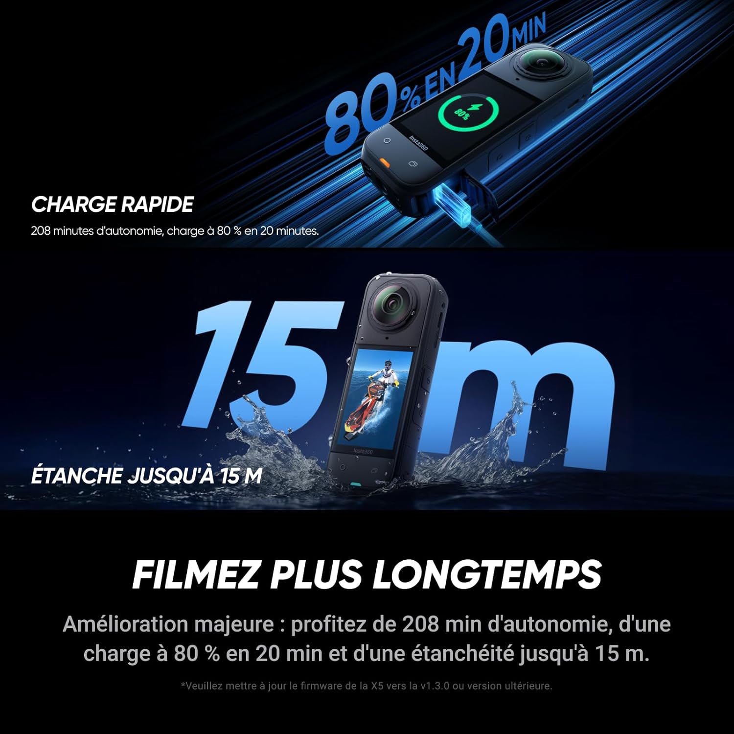 Insta360 X5 Pack Essentiels - caméra 360 8K étanche, Basse lumière de Pointe, Perche à Selfie Invisible, objectifs Robustes et remplaçables, 3h d'autonomie, Pare-Vent intégré, stabilisation