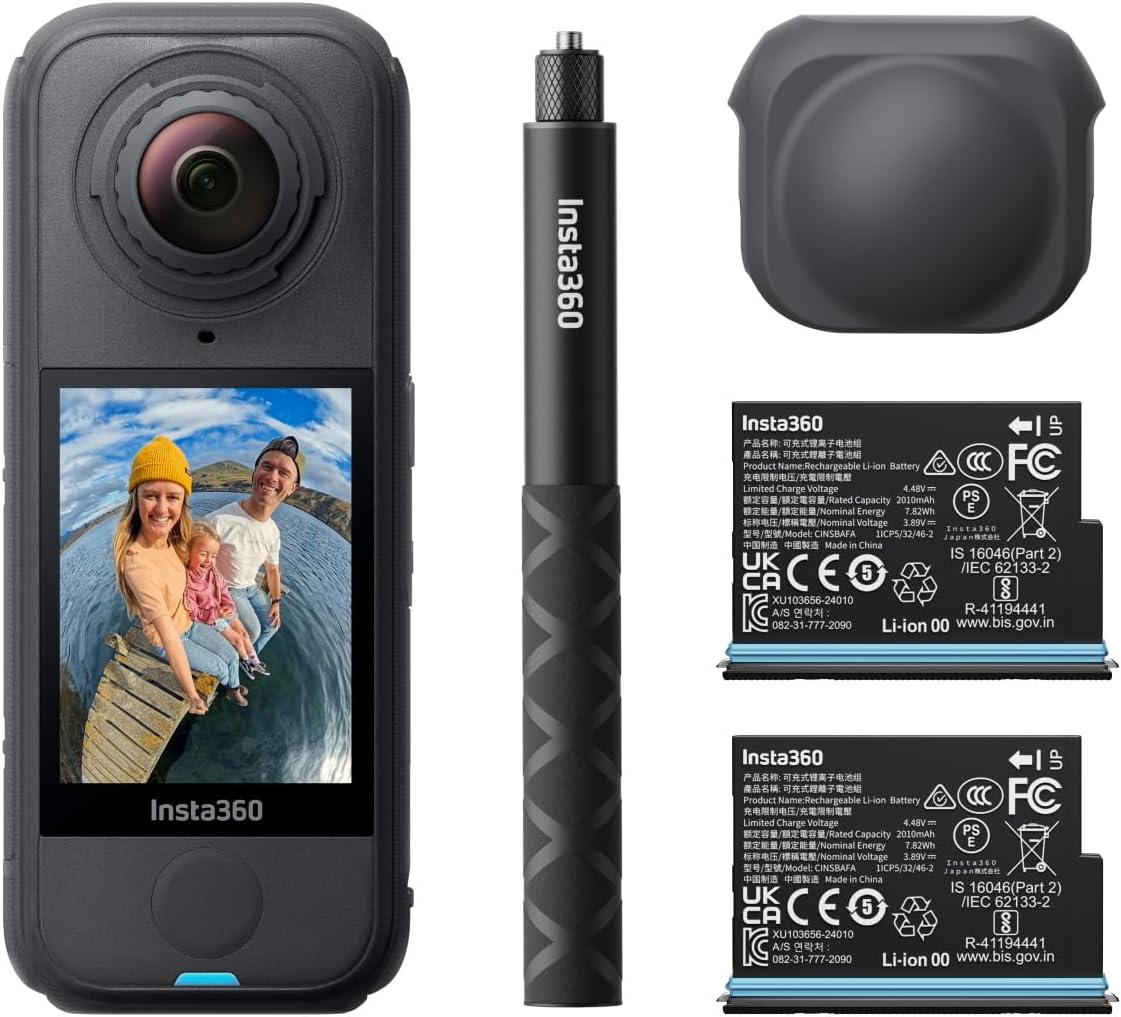 Insta360 X4 Air Pack démarrage Noir Graphite - Caméra 360 8K légère de 165g, Perche à Selfie Invisible, objectifs remplaçables, filmez d'abord et cadrez Plus Tard, Pare-Vent intégré