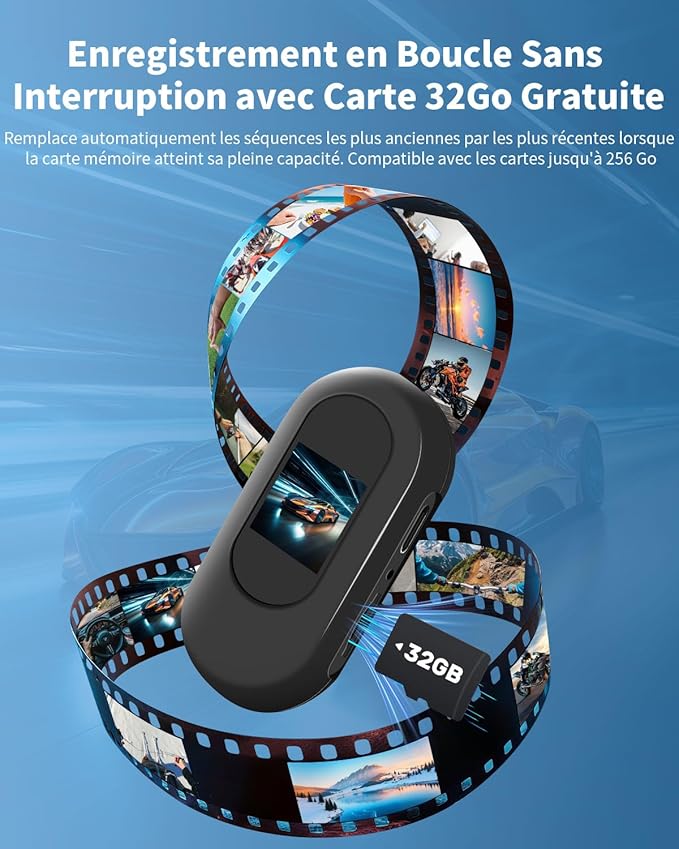 Mini Caméra Sport, 32GB Action Cam 1080P HD, 120° Caméra d'Action Camera Corporelle Vlog avec Vision Nocturne Caméra de Casque Moto Multifonction Accessoires