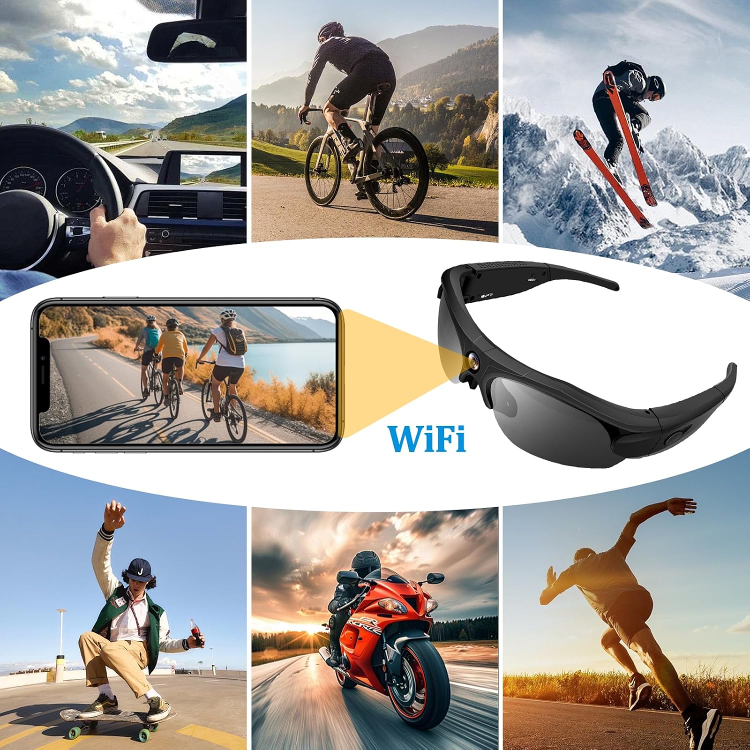 Lunette Camera, WiFi 4K & Grand Angle 120° Action Cam, Objectifs Polarisés & Batterie 100 Minutes & Mode DV Lunettes Camera pour Le Sport et L'Aventure