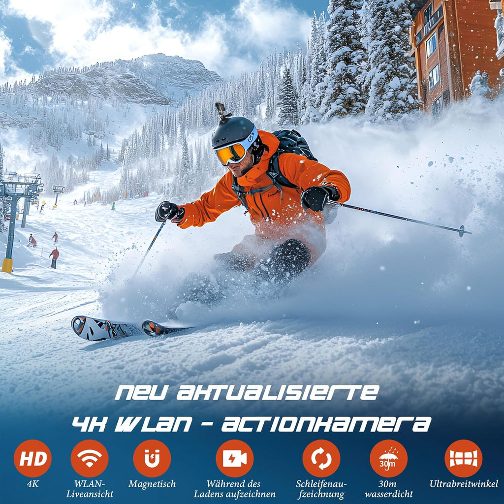 Neue Version der Mini-4K-WLAN-Sportkamera, Taschenformatkamera für Helme, Vlogging-Kamera, Fußgängerkamera, wasserdicht bis 30 m für Abenteuerbegeisterte, multifunktionales Zubehör