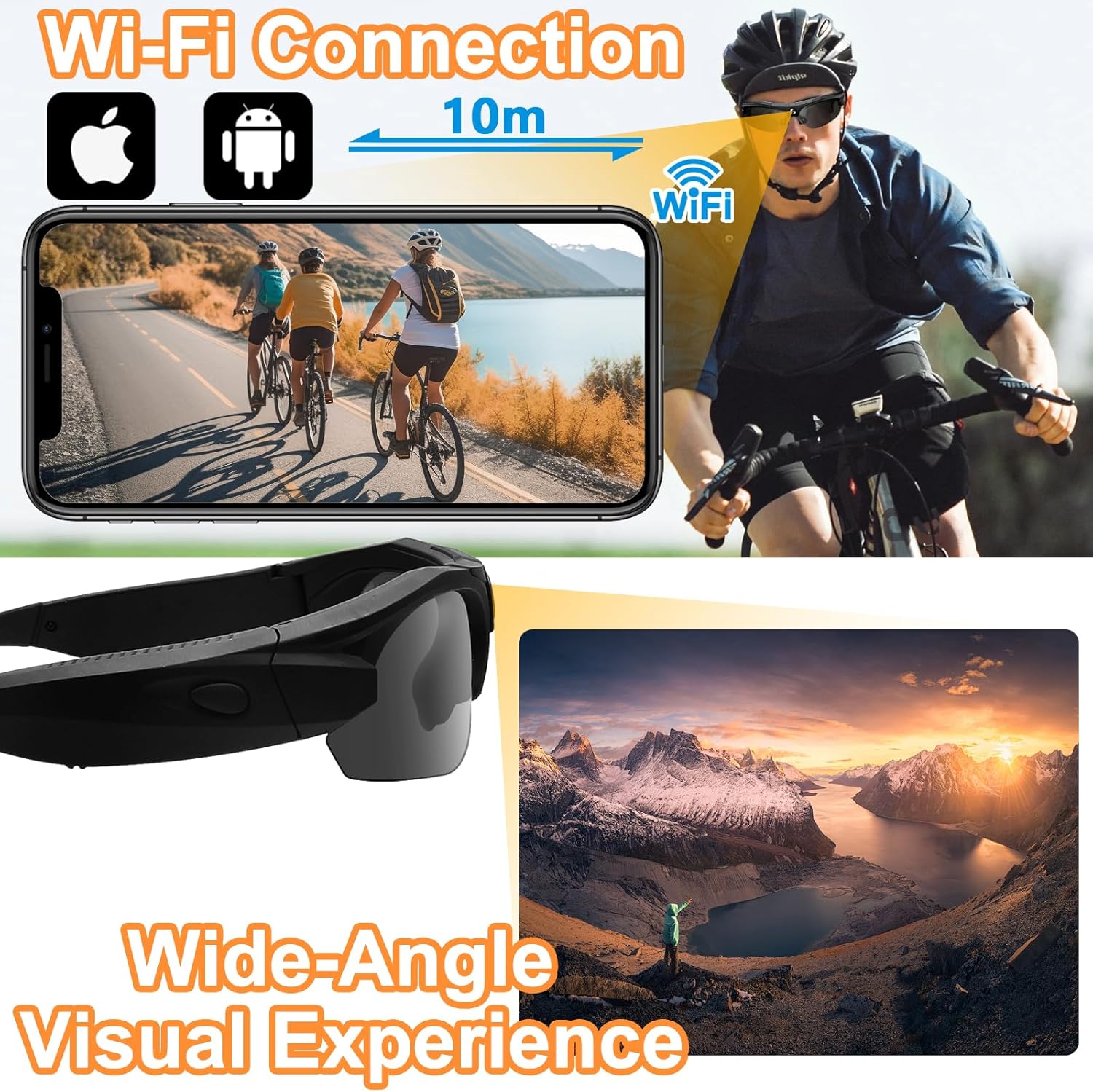 Lunette Camera, WiFi 4K & Grand Angle 120° Action Cam, Objectifs Polarisés & Batterie 100 Minutes & Mode DV Lunettes Camera pour Le Sport et L'Aventure