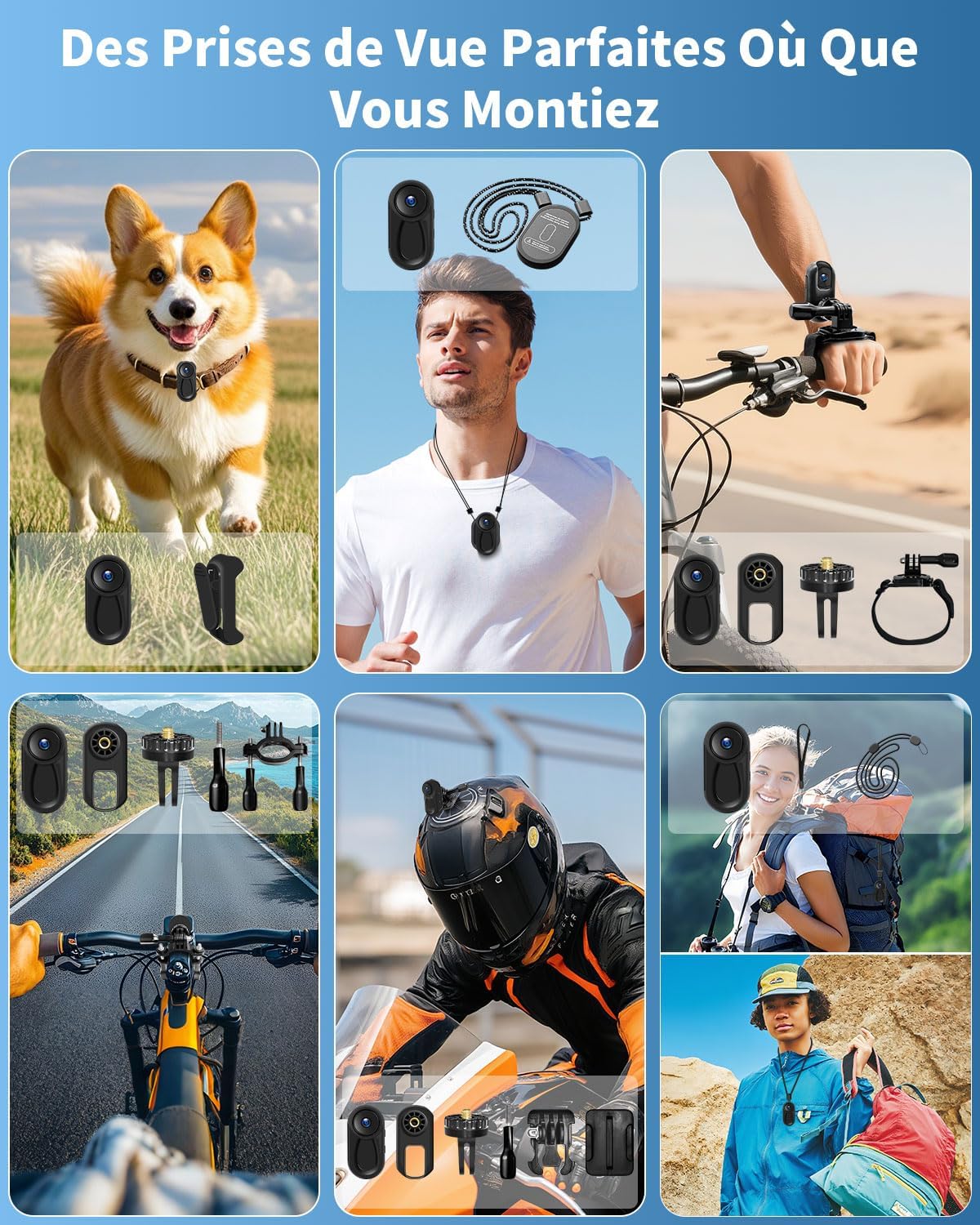 Mini Caméra Sport, 32GB Action Cam 1080P HD, 120° Caméra d'Action Camera Corporelle Vlog avec Vision Nocturne Caméra de Casque Moto Multifonction Accessoires