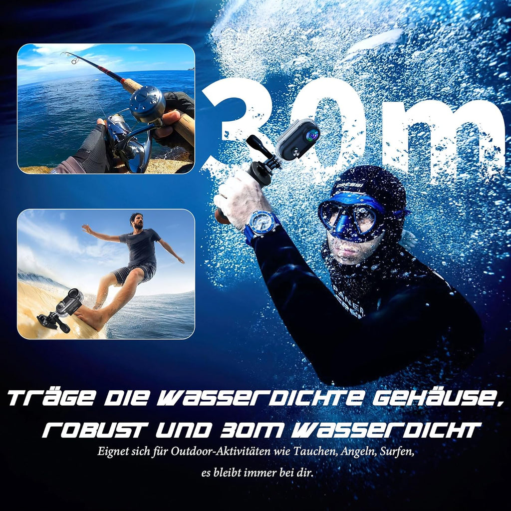 Neue Version der Mini-4K-WLAN-Sportkamera, Taschenformatkamera für Helme, Vlogging-Kamera, Fußgängerkamera, wasserdicht bis 30 m für Abenteuerbegeisterte, multifunktionales Zubehör