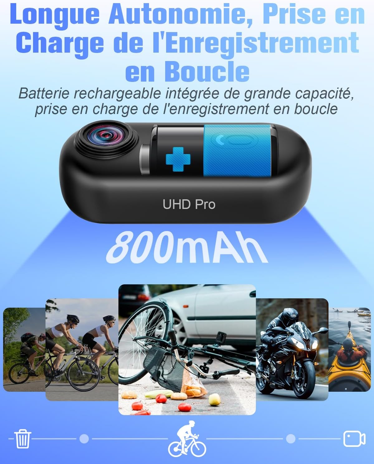 Caméra Sport 4K, Camera Action WiFi 120°, Minicaméra Sportive Étanche 30M Action Cam Corporelle Camera Vlog Petite Caméra Vidéo Vélo Casque avec Accessoires Multifonctions