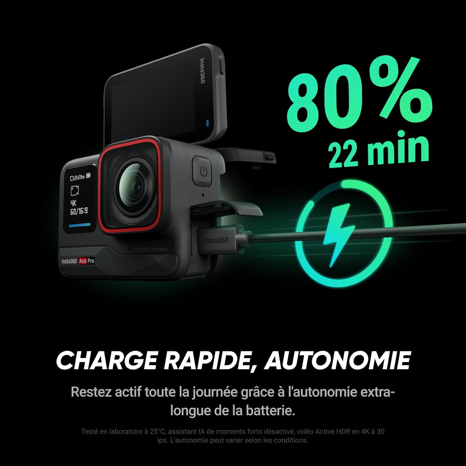 Insta360 Ace Pro - Caméra d'action étanche conçue avec Leica, capteur de 1/1,3", réduction du bruit par l'IA pour une qualité d'image inégalée, 4K 120ips, écran rabattable 2,4" et fonctionnalités d'IA