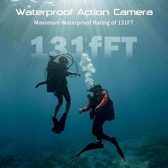 4K 60FPS 64MP Touchscreen Sports Camera with EIS Stabilization, 40M Waterproof WiFi Camera, 2 x 1350mAh Batteries, 64GB Card Included and Storage Case – Action Cam for Diving, Cycling, Skiing, Travel